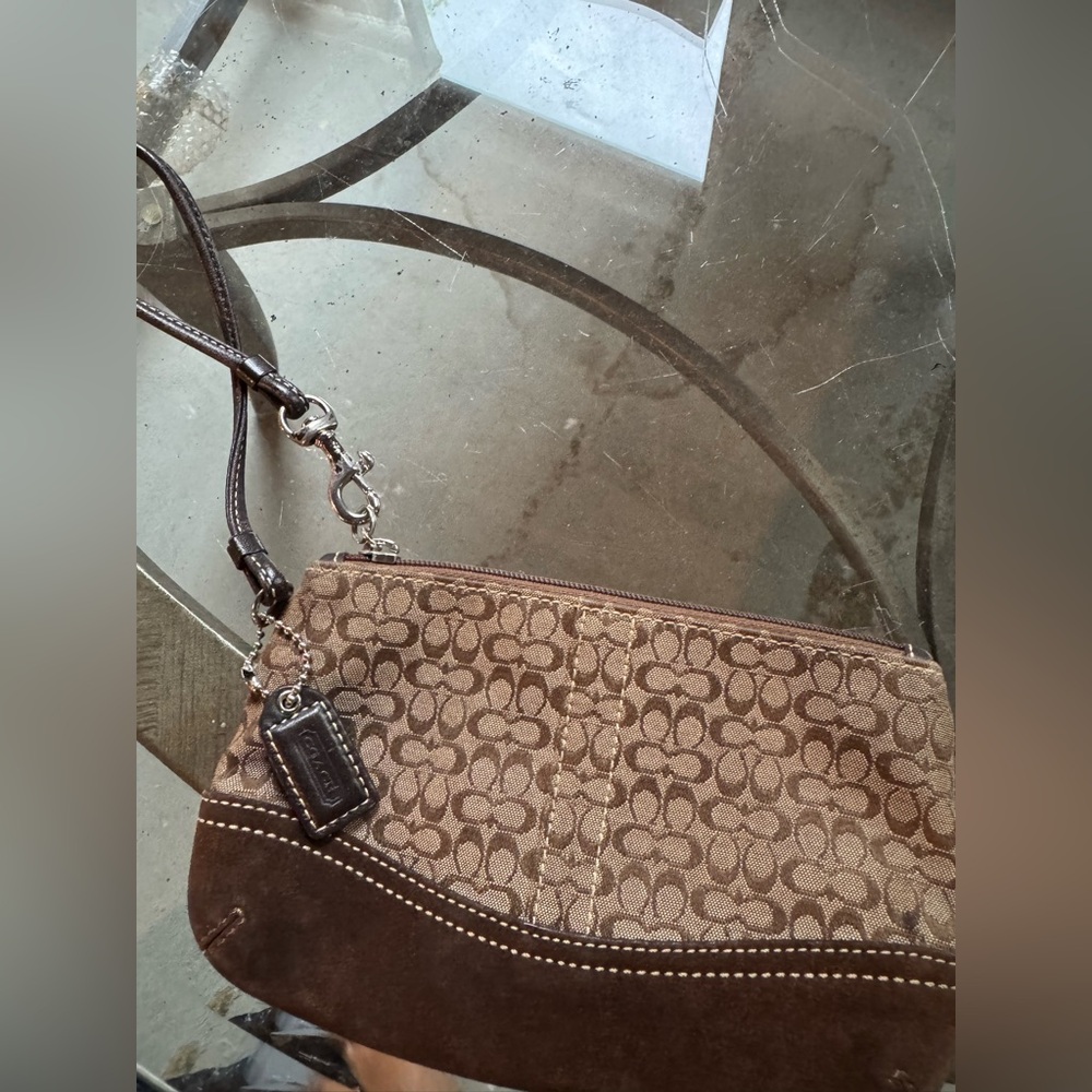 Coach Tan and Brown Signature Wristlet